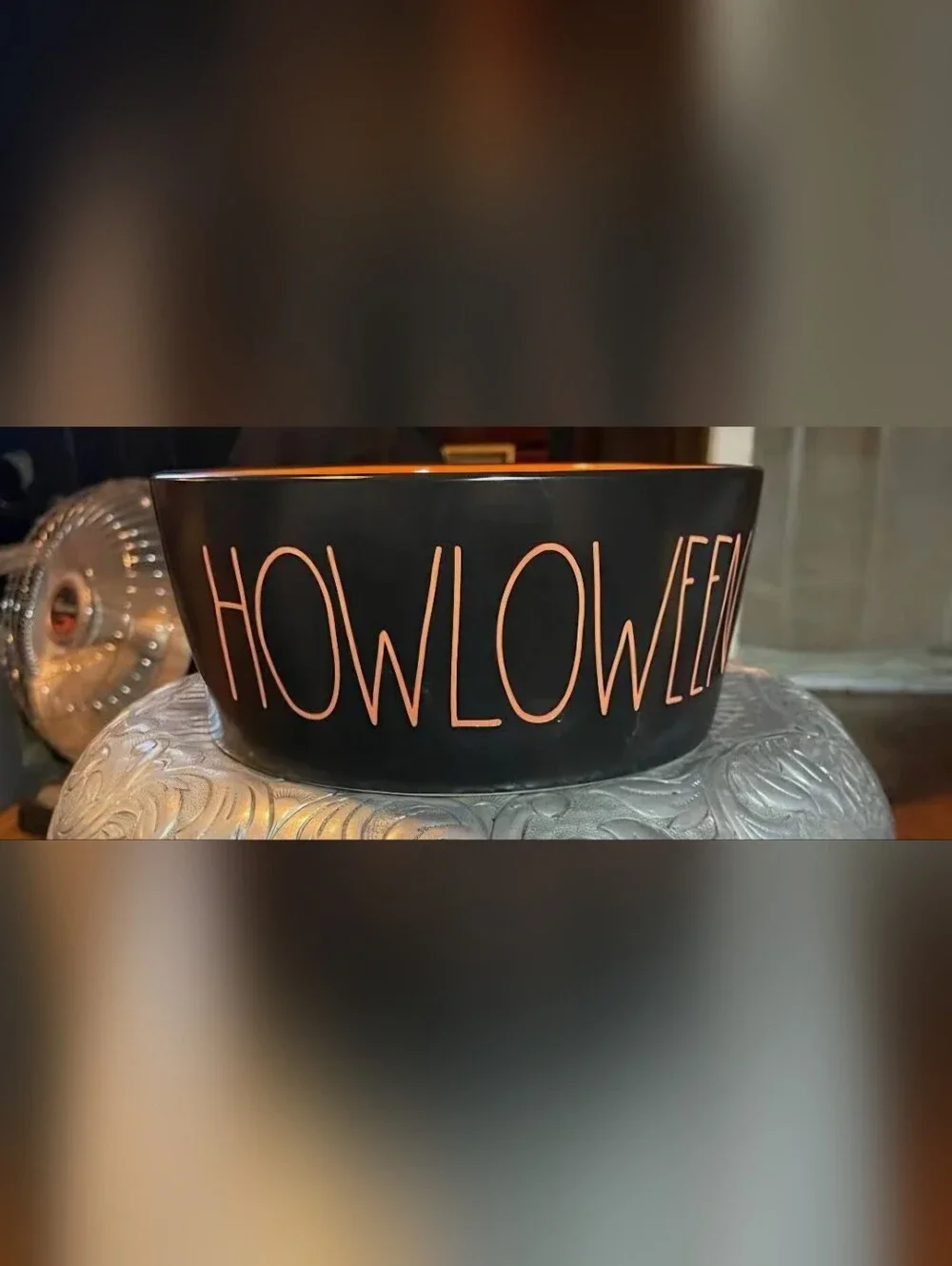 Rae Dunn Howloween Black Exterior with Orange Interior Bowl